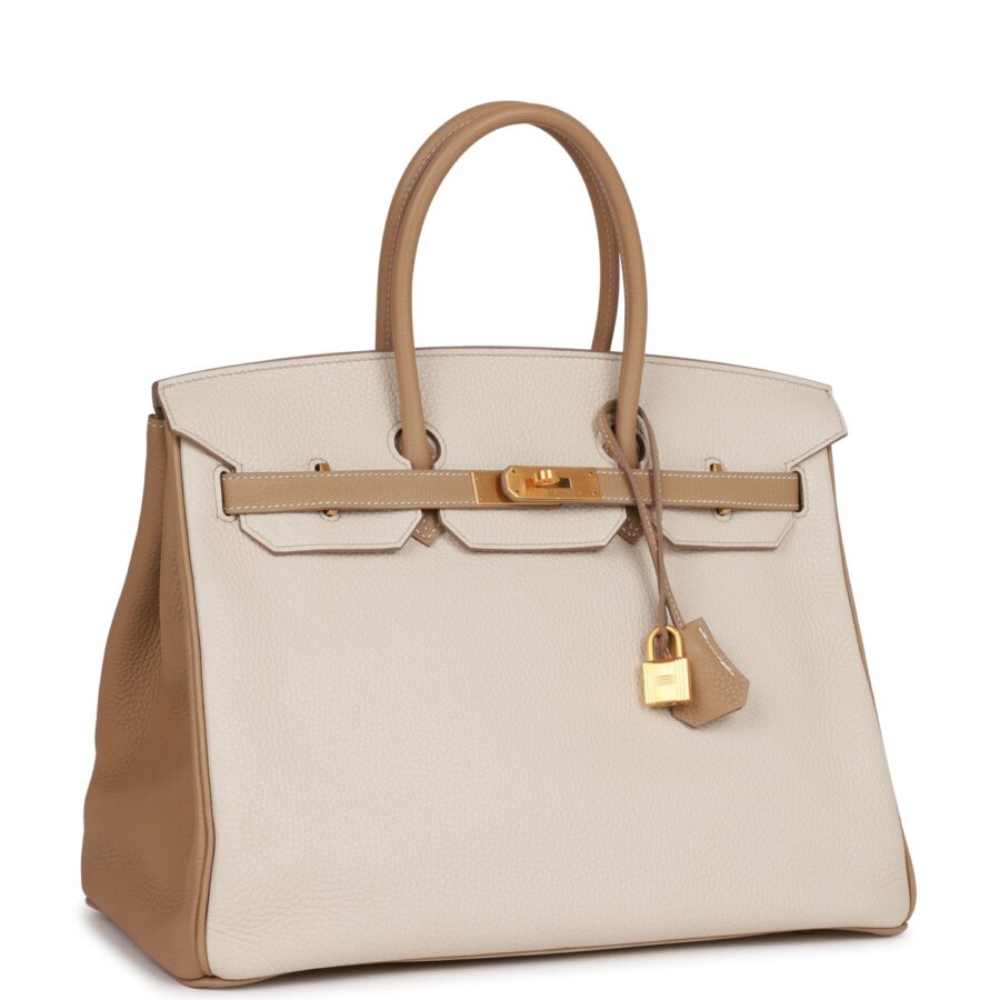 Hermes Special Order (HSS) Birkin 35 Craie and Trench Clemence Brushed Gold Hardware | Studio Nafay