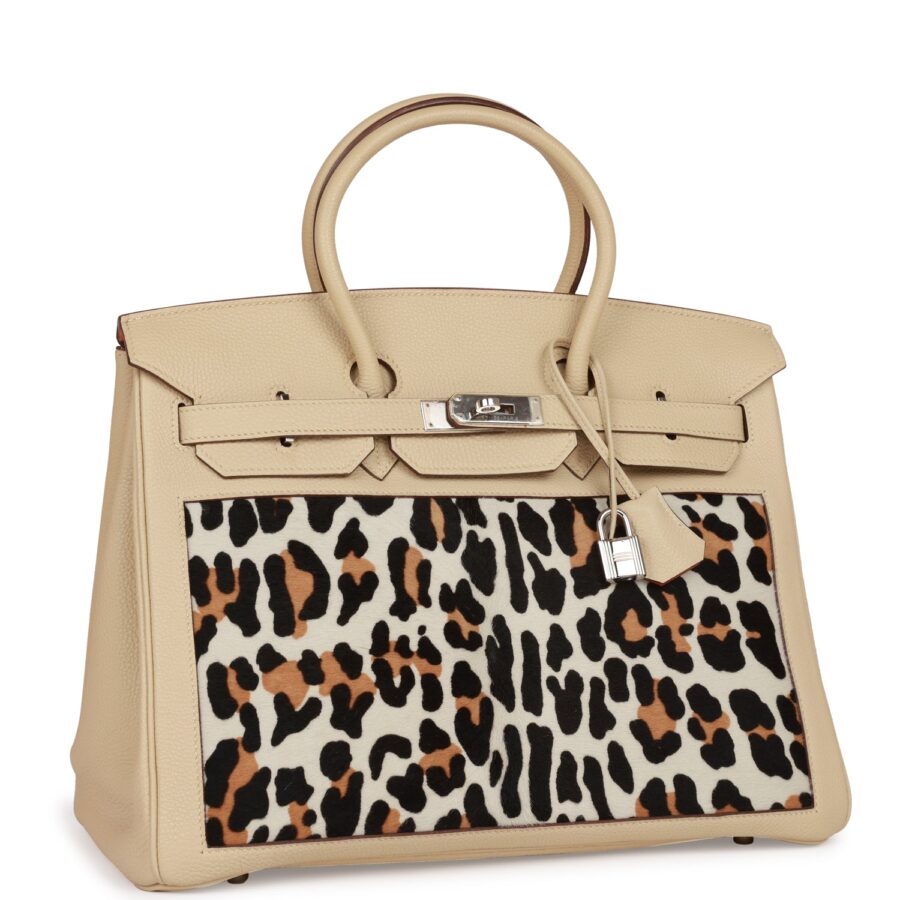 Hermes Birkin 35 Parchemin Togo and Leopard Troika Palladium Hardware | Studio Nafay