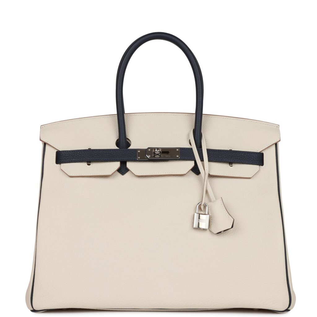 Hermes Special Order (HSS) Birkin 35 Craie and Bleu Nuit Togo Palladium Hardware - Product Image 2