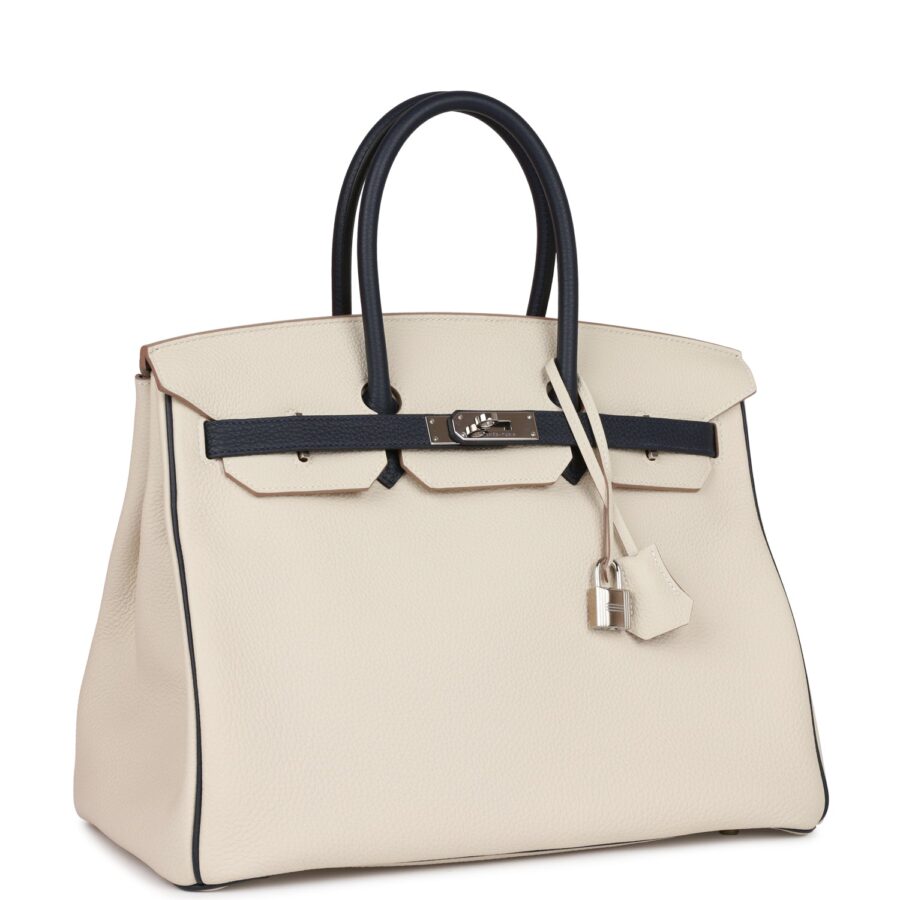 Hermes Special Order (HSS) Birkin 35 Craie and Bleu Nuit Togo Palladium Hardware | Studio Nafay
