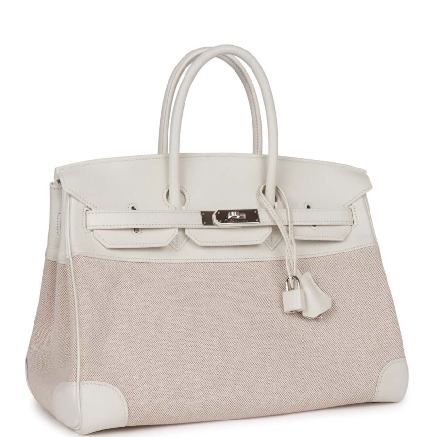 Hermes Birkin 35 White Gulliver and Toile H Palladium Hardware | Studio Nafay