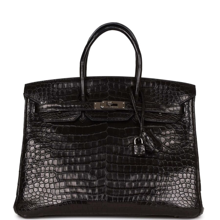 Hermes Birkin 35 Black Matte Crocodile Porosus Palladium Hardware | Studio Nafay