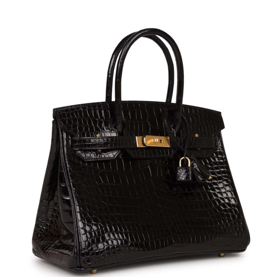 Hermes Birkin 30 Black Shiny Crocodile Porosus Gold Hardware | Studio Nafay