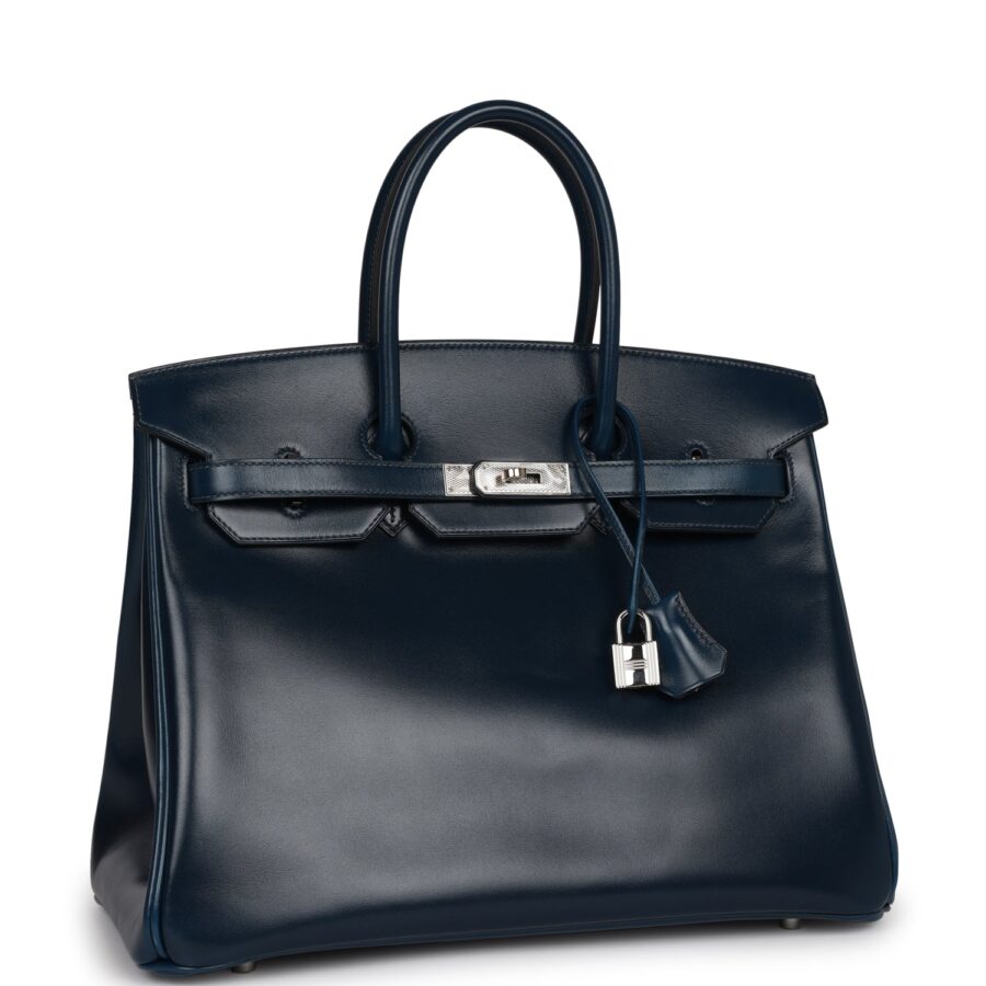 Hermes Birkin 35 Bleu De Prusse Box Calf Guilloché Palladium Hardware | Studio Nafay