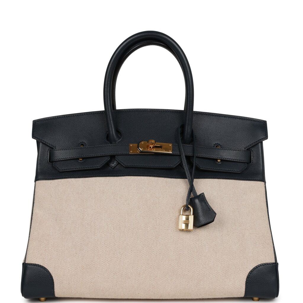 Hermes Birkin 35 Bleu Indigo Courchevel and Toile H Gold Hardware - Product Image 2