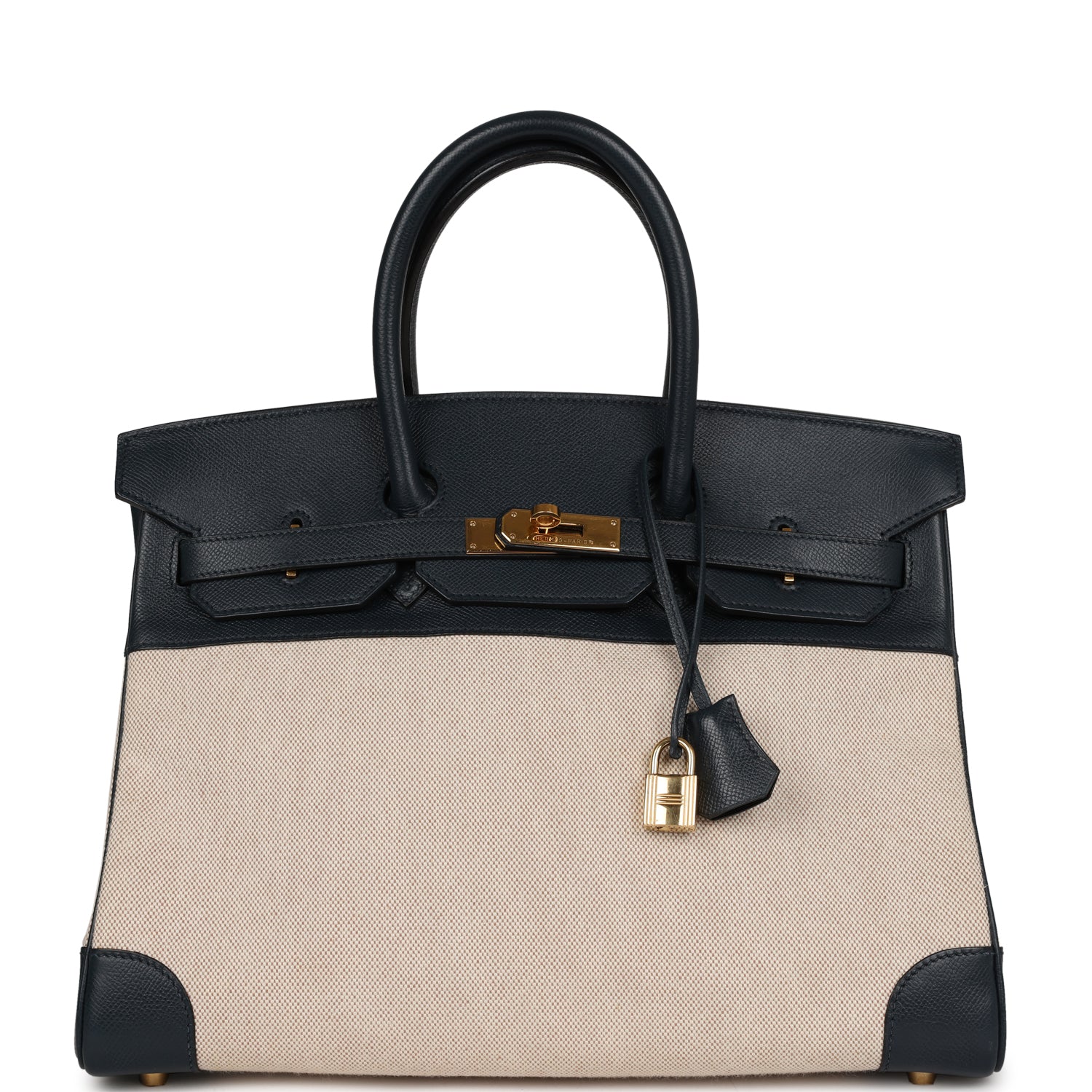 Hermes Birkin 35 Bleu Indigo Courchevel and Toile H Gold Hardware