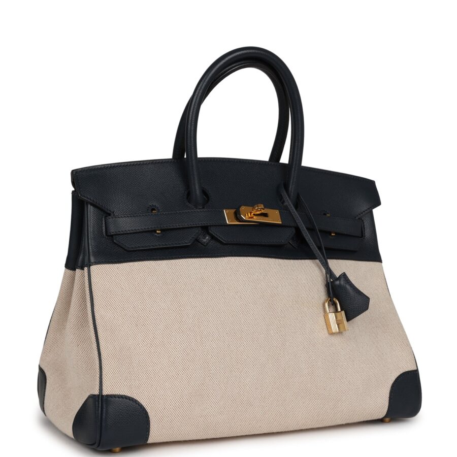 Hermes Birkin 35 Bleu Indigo Courchevel and Toile H Gold Hardware | Studio Nafay