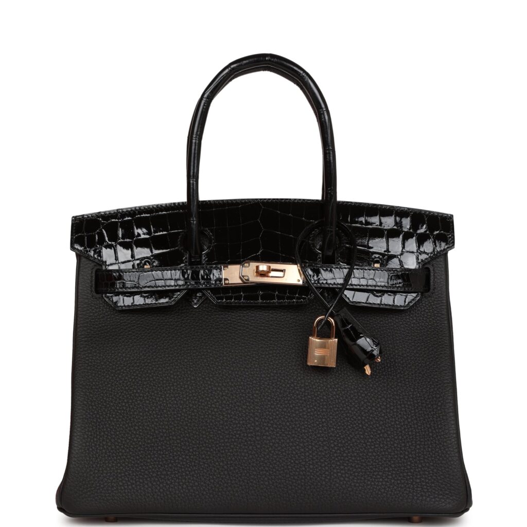 Hermes Birkin 30 Black Niloticus Crocodile and Togo Touch Rose Gold Hardware - Product Image 2