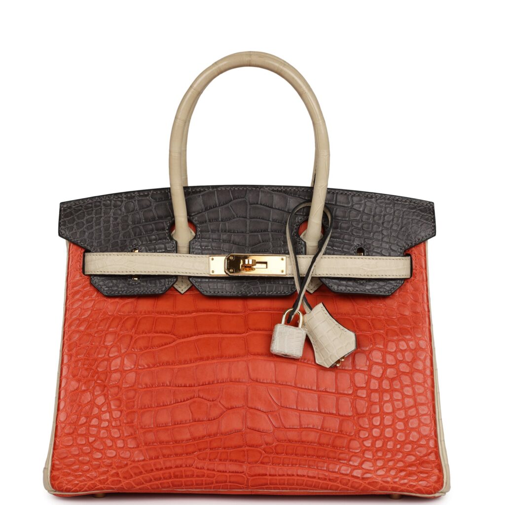 Hermes Special Order (HSS) Birkin 30 Beton, Graphite and Sanguine Matte Alligator Gold Hardware - Product Image 2