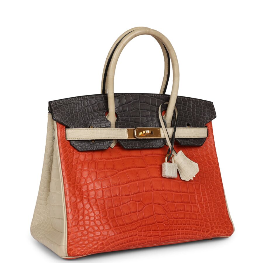Hermes Special Order (HSS) Birkin 30 Beton, Graphite and Sanguine Matte Alligator Gold Hardware | Studio Nafay