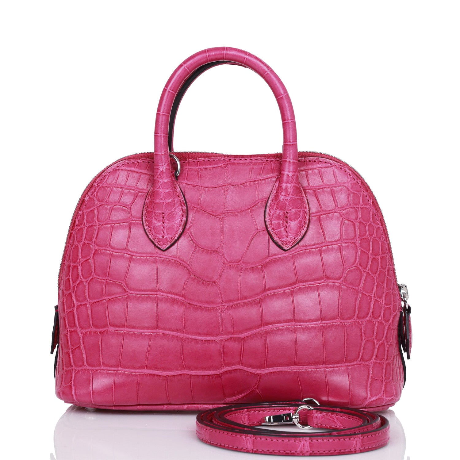 Hermes Bolide Mini Rose Scheherazade Matte Alligator Palladium Hardware