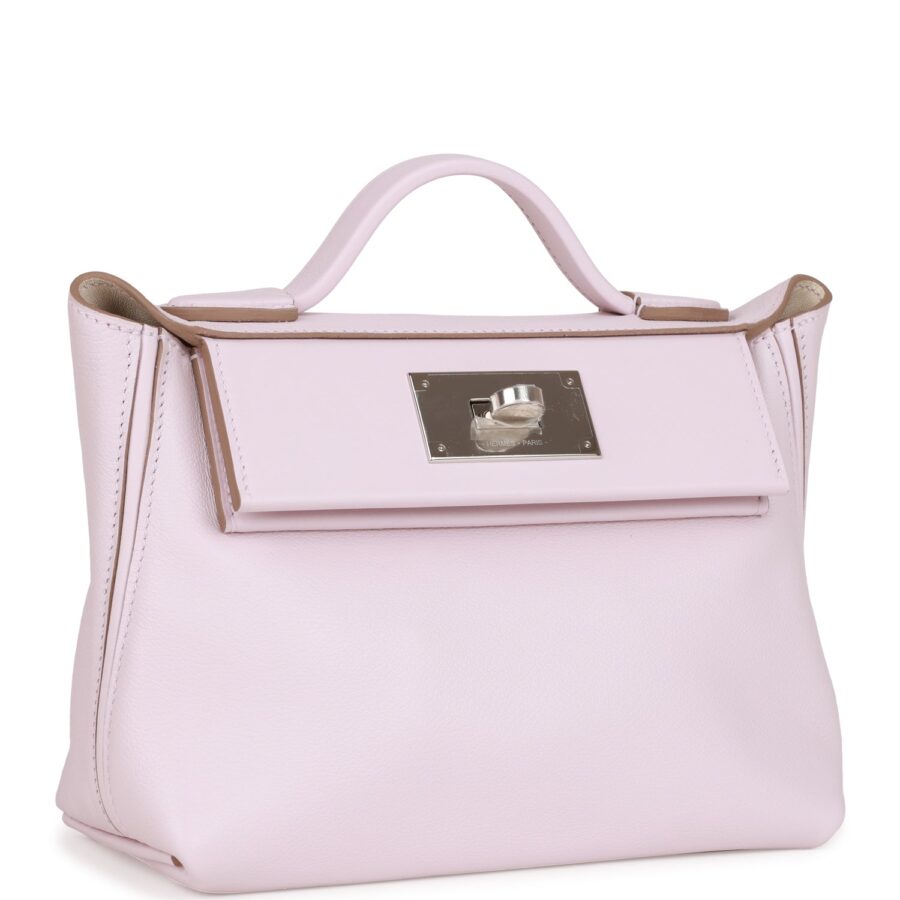 Luxury Hermes Mini 24/24 Bag Mauve Pale Verso Evercolor and Swift Palladium Hardware | Studio Nafay