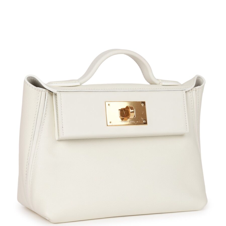 Luxury Hermes Mini 24/24 Bag White Evercolor and Swift Gold Hardware | Studio Nafay