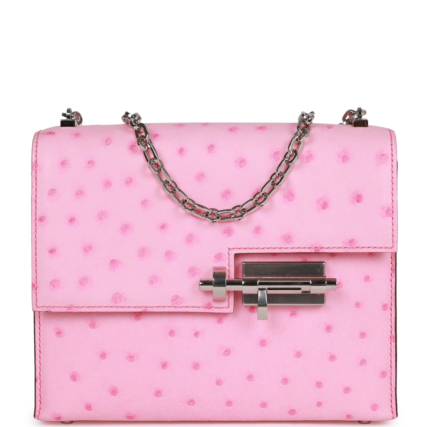 Luxury Hermes Mini Verrou Chaine Bag Bubblegum Ostrich Palladium Hardware