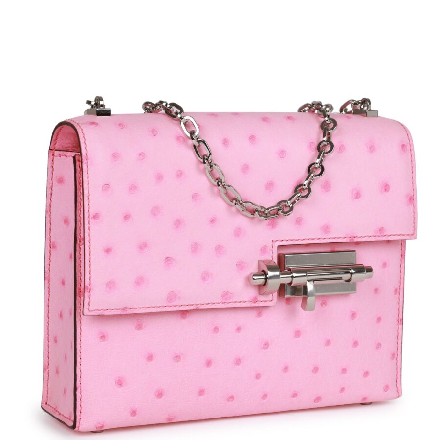 Luxury Hermes Mini Verrou Chaine Bag Bubblegum Ostrich Palladium Hardware | Studio Nafay