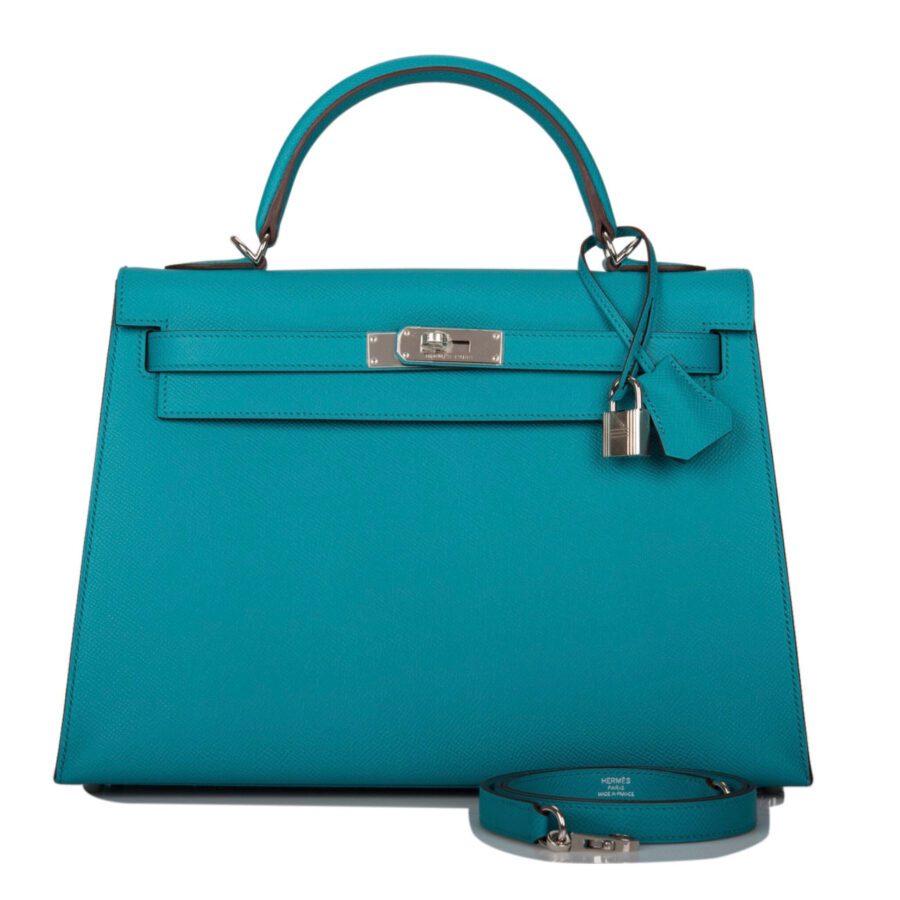 HERMÈS EPSOM SELLIER LEATHER KELLY 32 IN BLUE PAON PALLADIUM HARDWARE | Studio Nafay