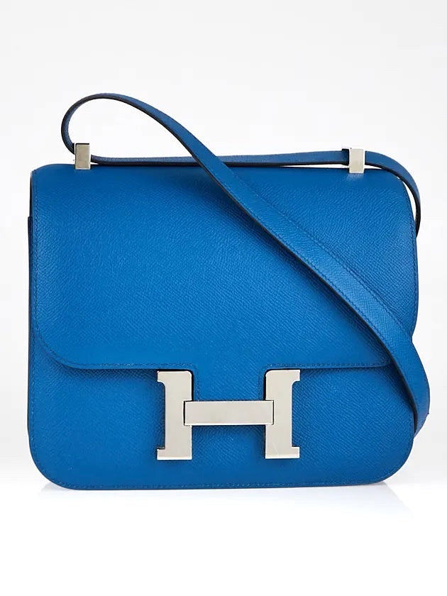 HERMÈS CONSTANCE 24 EPSOM LEATHER PALLADIUM HARDWARE BLUE IZMIR | Studio Nafay