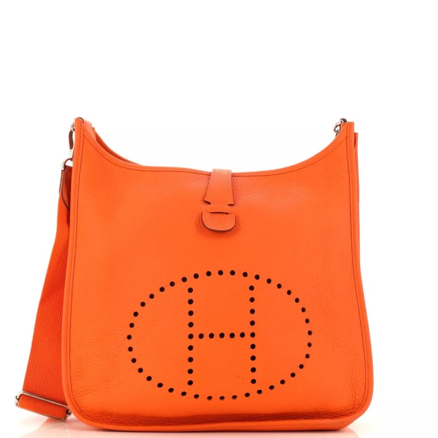 HERMÈS Orange Clemence Leather Evelyne III GM Bag | Studio Nafay