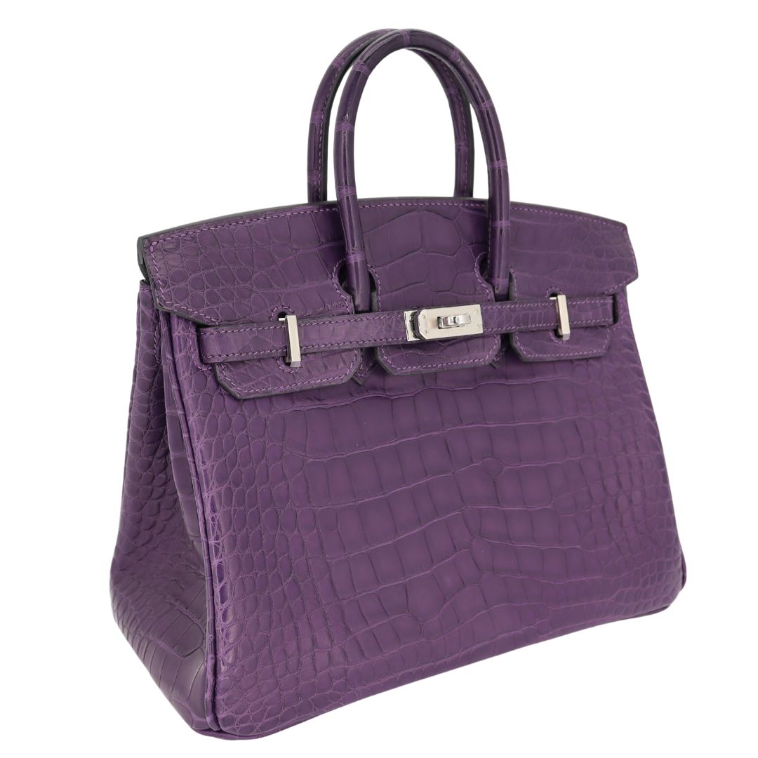 Hermes25cm Birkin Amethyst Matte Alligator Palladium Hardware