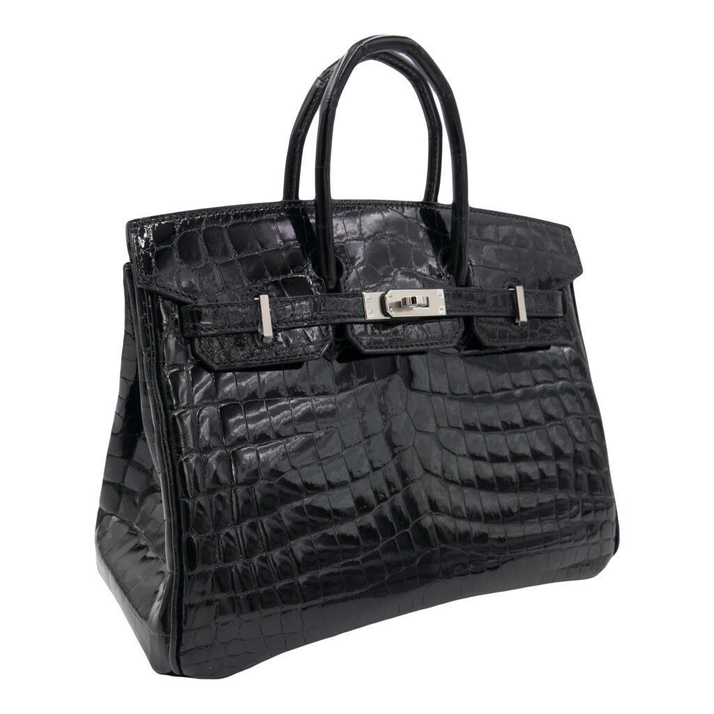 Hermes25cm Birkin Black Shiny Niloticus Crocodile Palladium Hardware - Product Image 2