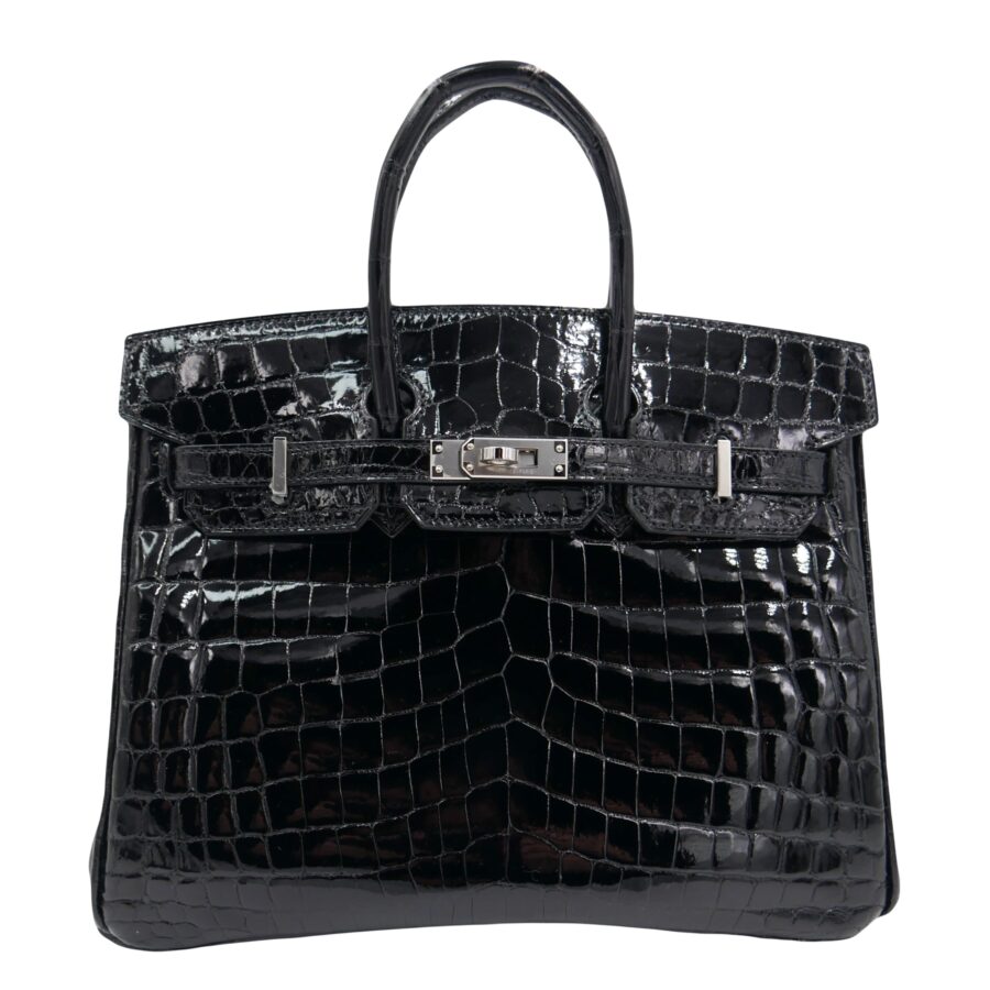 Hermes25cm Birkin Black Shiny Niloticus Crocodile Palladium Hardware | Studio Nafay