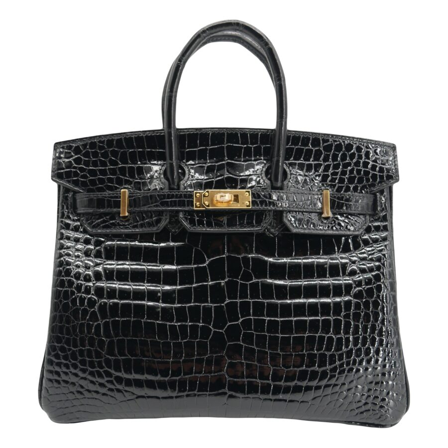 Hermes25cm Birkin Black Shiny Porosus Crocodile Gold Hardware | Studio Nafay