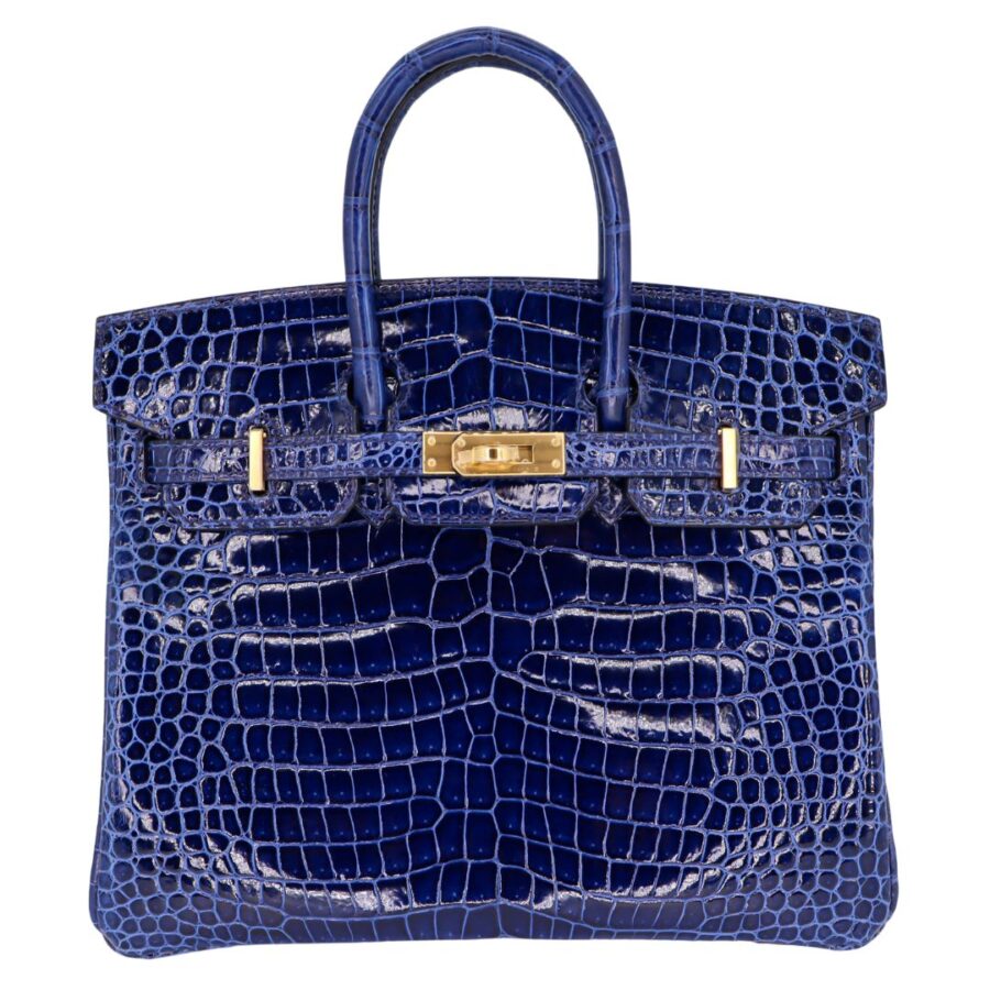 Hermes25cm Birkin Bleu Saphir Shiny Porosus Crocodile Gold Hardware | Studio Nafay