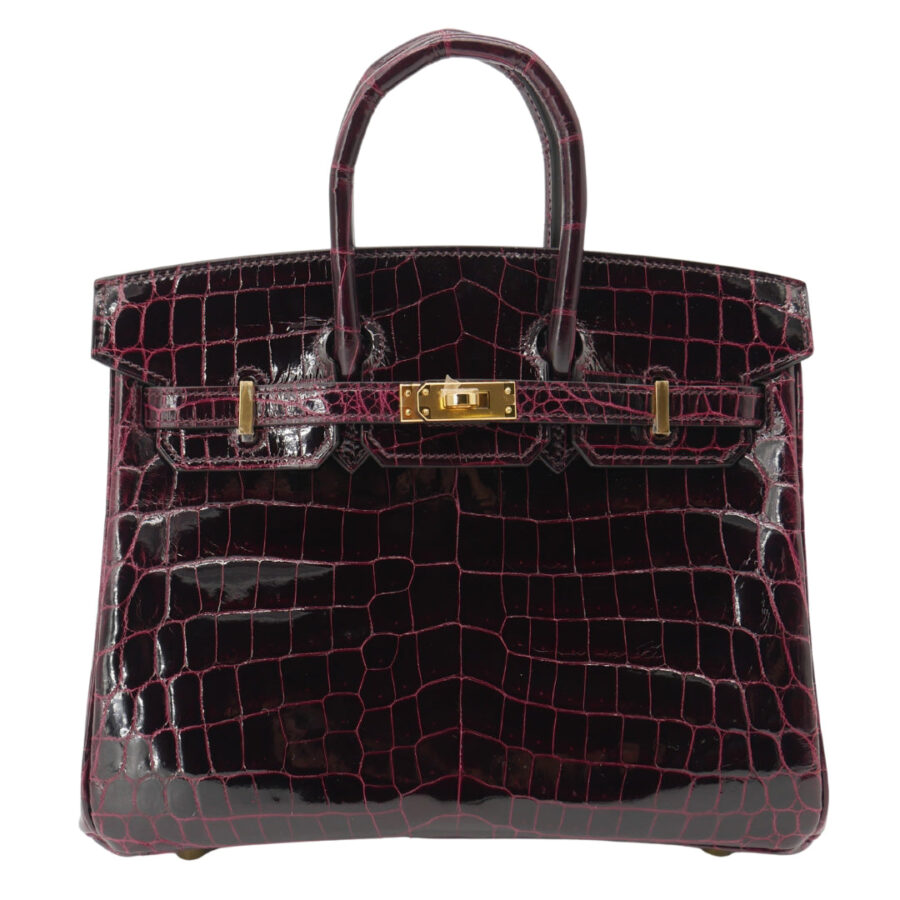 Hermes25cm Birkin Bordeaux Shiny Niloticus Crocodile Gold Hardware | Studio Nafay