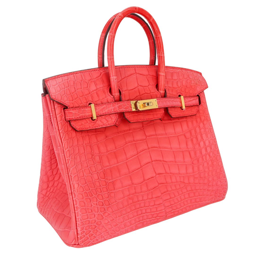 Hermes25cm Birkin Bougainvillea Matte Alligator Gold Hardware