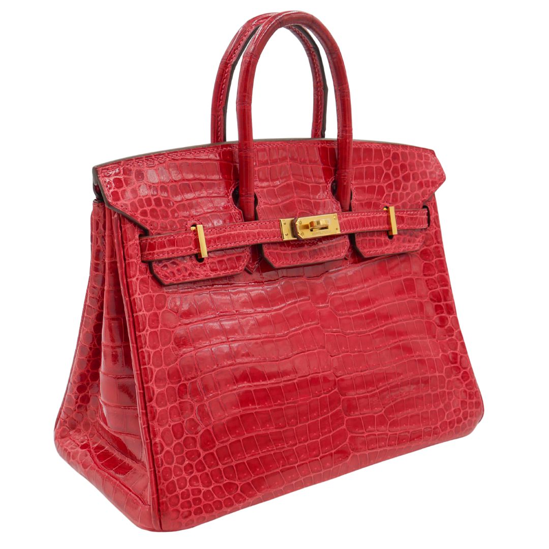Hermes25cm Birkin Braise Shiny Niloticus Crocodile Gold Hardware