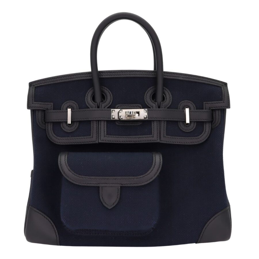 Hermes25cm Birkin Cargo Bleu Marine/ Black Canvas/ Swift Leather Palladium Hardware | Studio Nafay