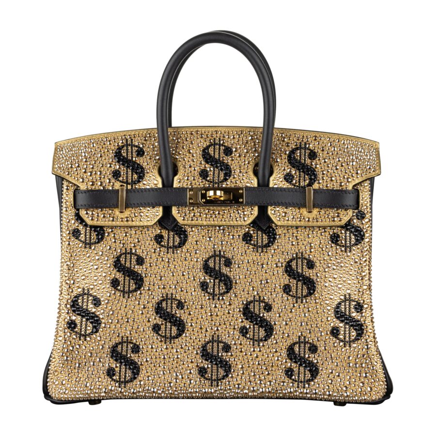 Hermes25cm Birkin Customized Gold Moneybags Swarovski Crystal Gold Hardware | Studio Nafay