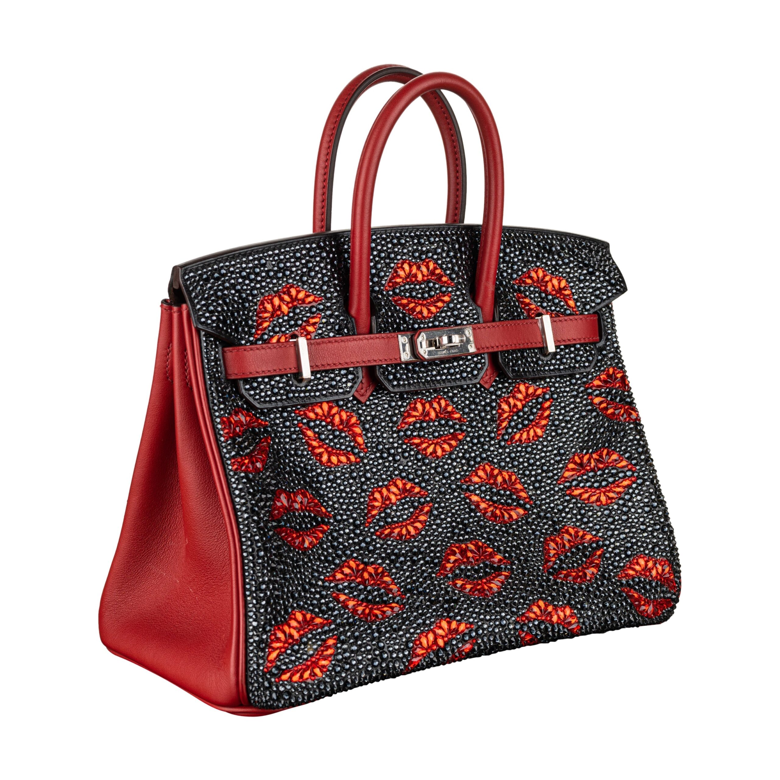Hermes25cm Birkin Customized “Kiss Me” Lips Swarovski Crystal Palladium Hardware