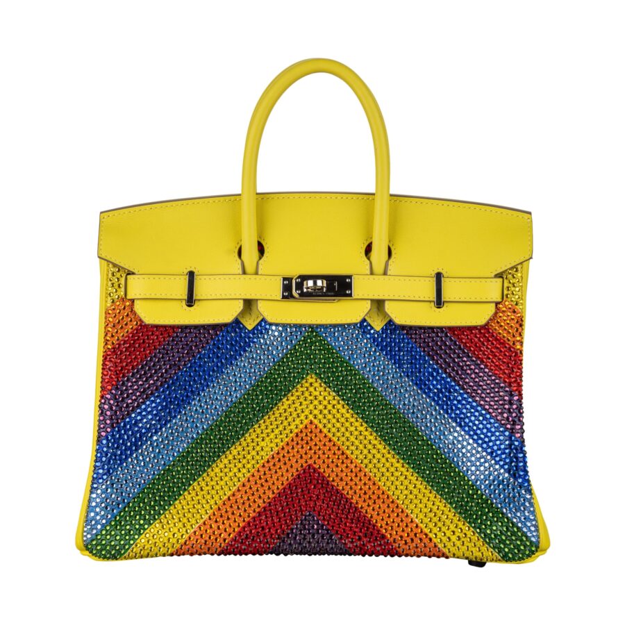 Hermes25cm Birkin Customized Rainbow Chevron Swarovski Crystal Palladium Hardware | Studio Nafay