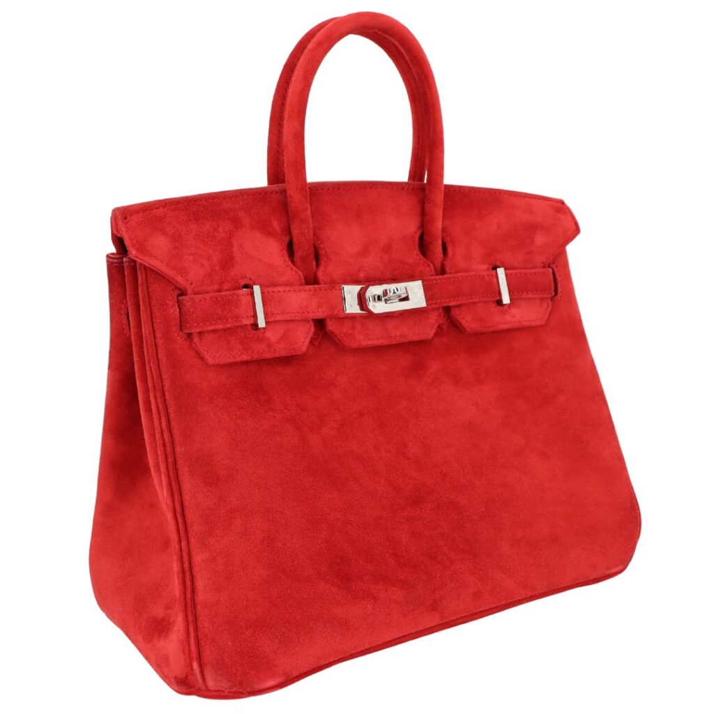 Hermes25cm Birkin Doblis Rouge Vif Suede Palladium Hardware - Product Image 2