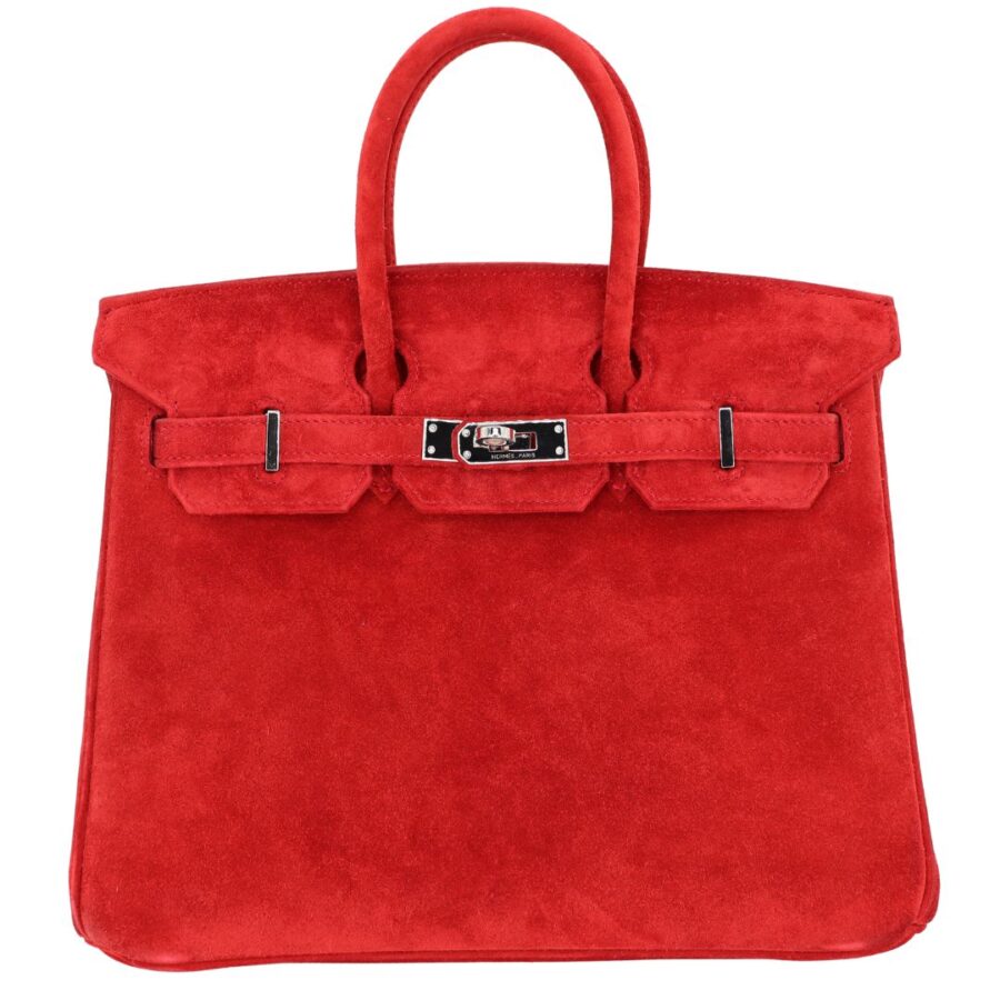Hermes25cm Birkin Doblis Rouge Vif Suede Palladium Hardware | Studio Nafay