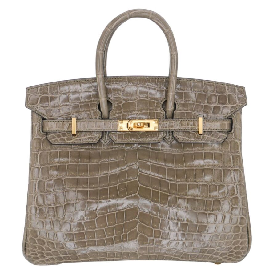 Hermes25cm Birkin Gris Tourterelle Shiny Niloticus Crocodile Gold Hardware | Studio Nafay