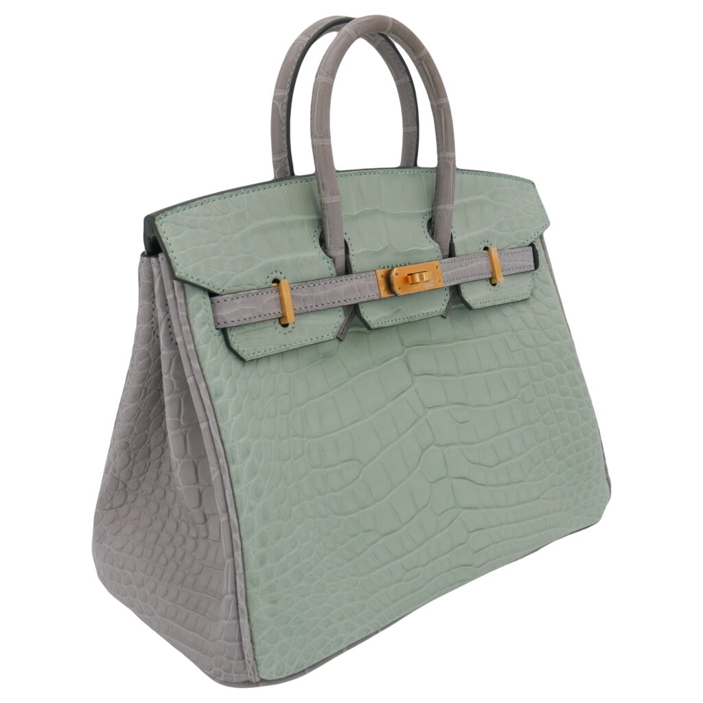 Hermes25cm Birkin HSS Vert D'eau/ Gris Perle Matte Alligator Brushed Gold Hardware - Product Image 2