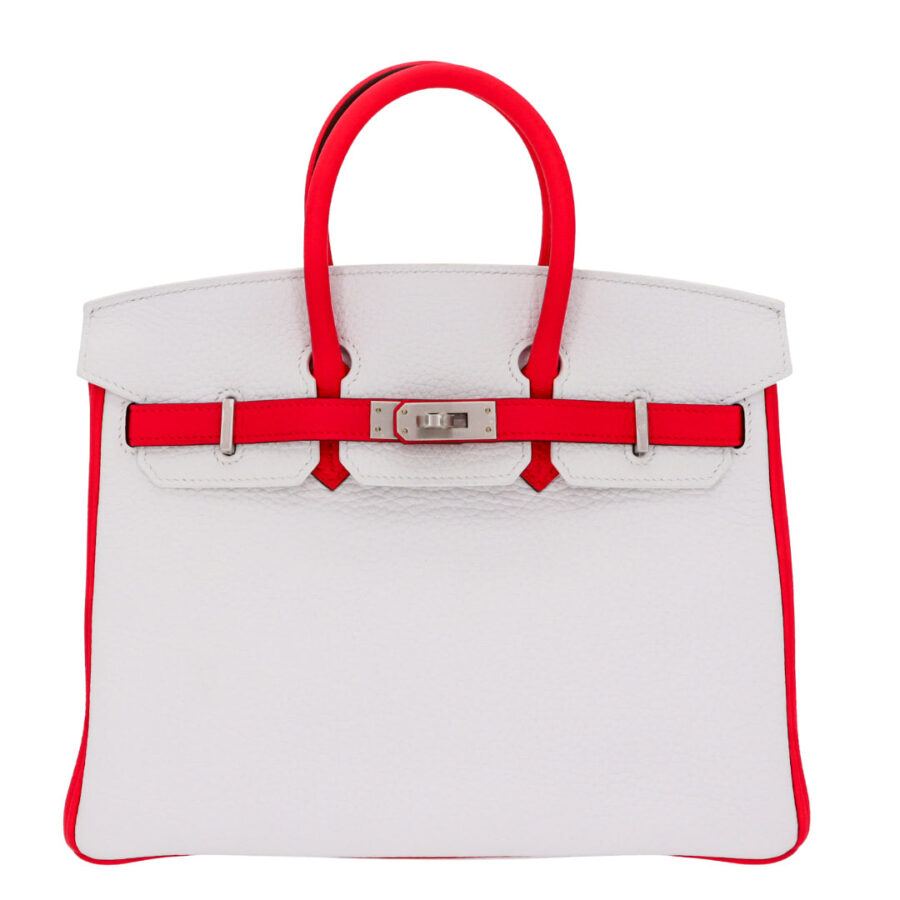 Hermes25cm Birkin HSS White/ Rose Extreme Clemence Leather Brushed Palladium Hardware | Studio Nafay
