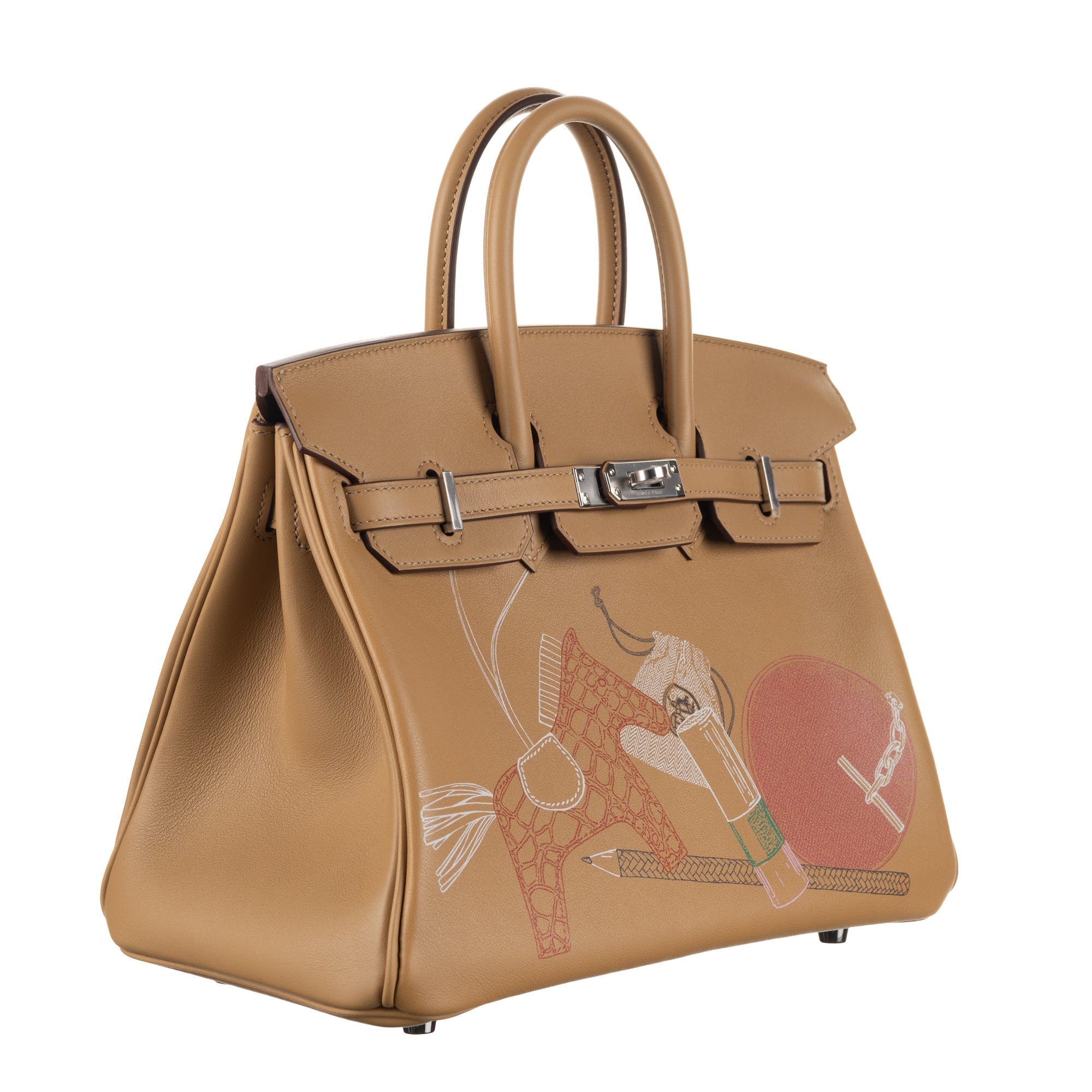 Hermes25cm Birkin In and Out Biscuit/ Multicolor Swift Leather Palladium Hardware