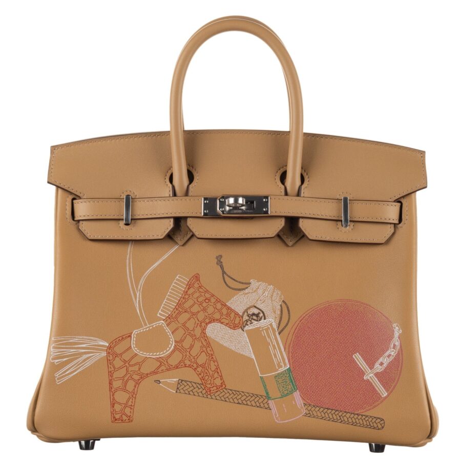 Hermes25cm Birkin In and Out Biscuit/ Multicolor Swift Leather Palladium Hardware | Studio Nafay