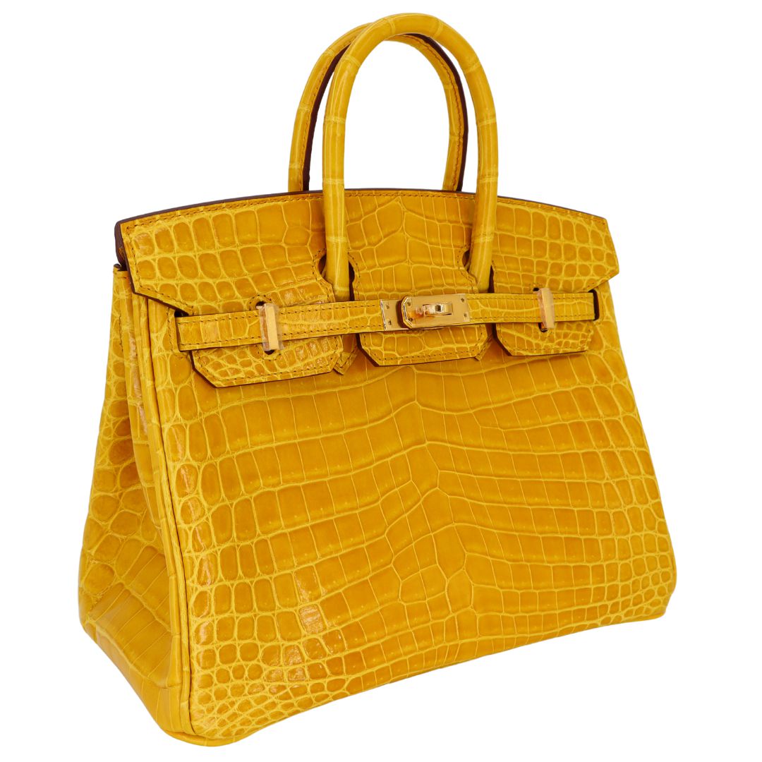Hermes25cm Birkin Jaune Ambre Shiny Niloticus Crocodile Gold Hardware