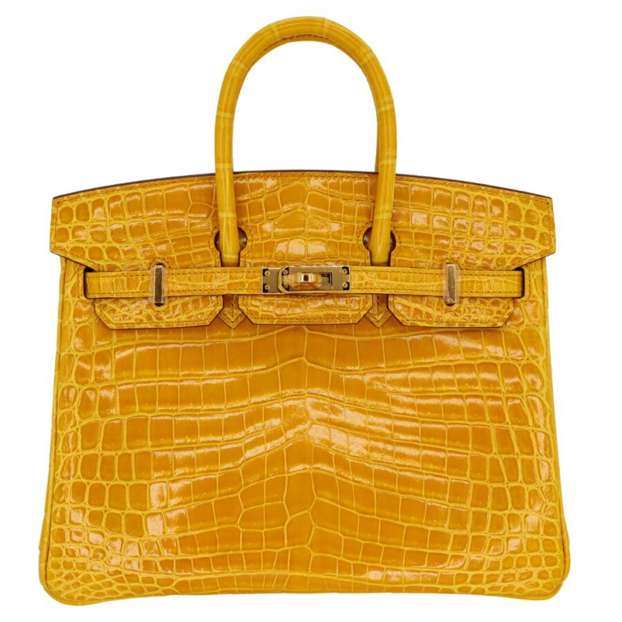 Hermes25cm Birkin Jaune Ambre Shiny Niloticus Crocodile Gold Hardware | Studio Nafay