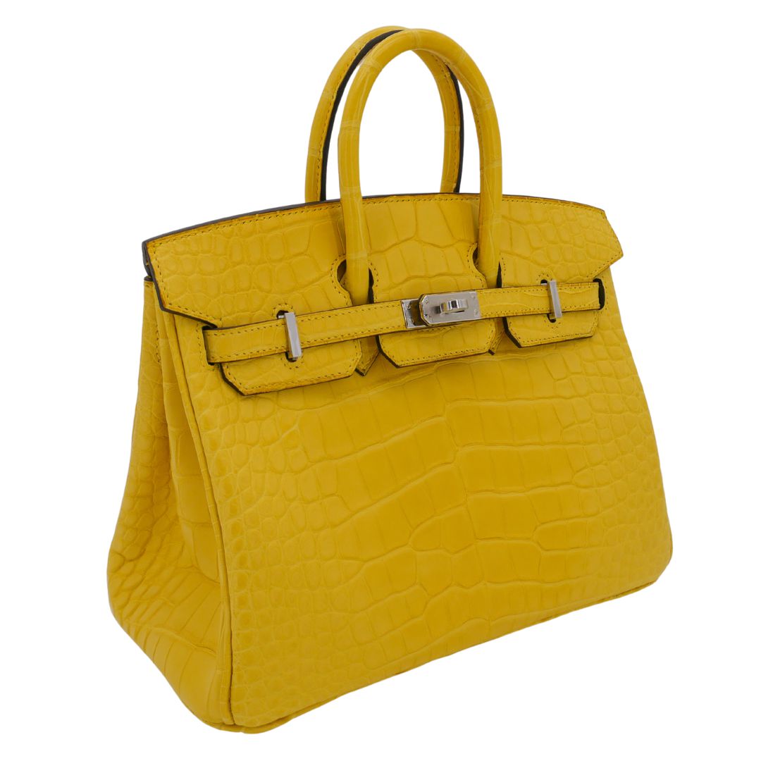 Hermes25cm Birkin Mimosa Matte Alligator Palladium Hardware