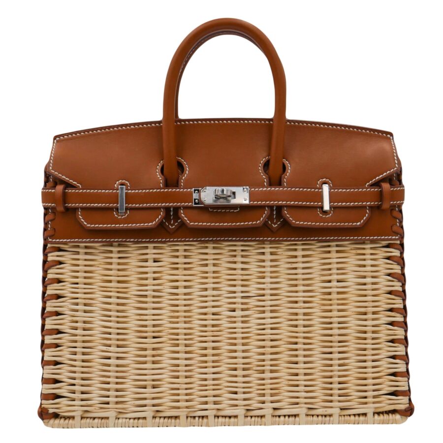 Hermes25cm Birkin Picnic Fauve Barenia Leather/ Osier Wicker Palladium Hardware | Studio Nafay