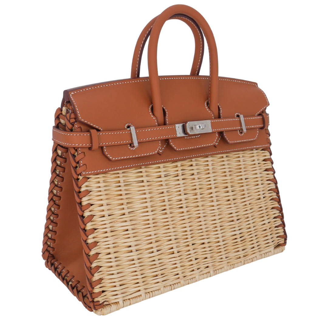 Hermes25cm Birkin Picnic Gold Swift Leather/ Osier Wicker Palladium Hardware