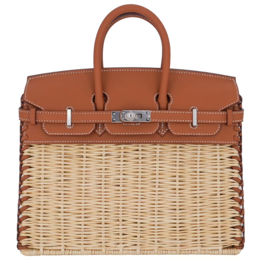 Hermes25cm Birkin Picnic Gold Swift Leather/ Osier Wicker Palladium Hardware | Studio Nafay