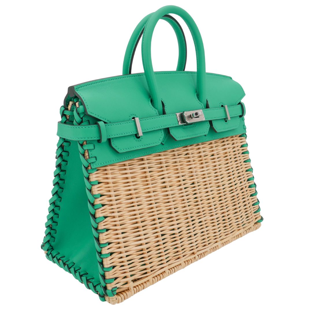 Hermes25cm Birkin Picnic Menthe Swift Leather/ Osier Wicker Palladium Hardware
