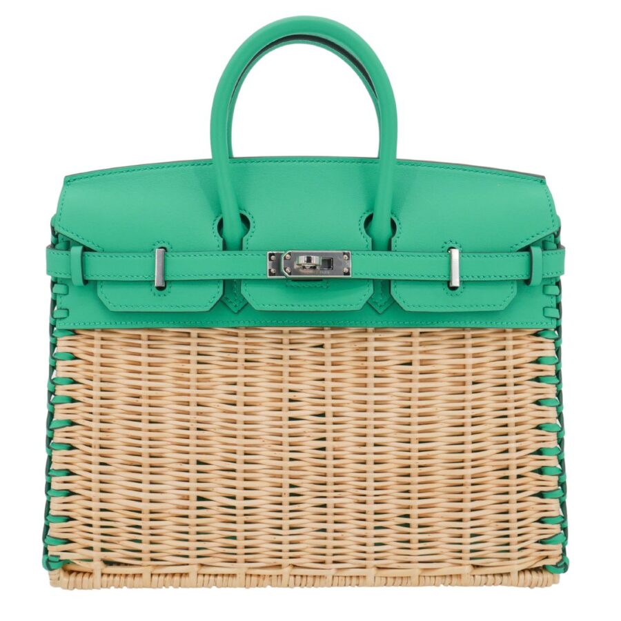 Hermes25cm Birkin Picnic Menthe Swift Leather/ Osier Wicker Palladium Hardware | Studio Nafay
