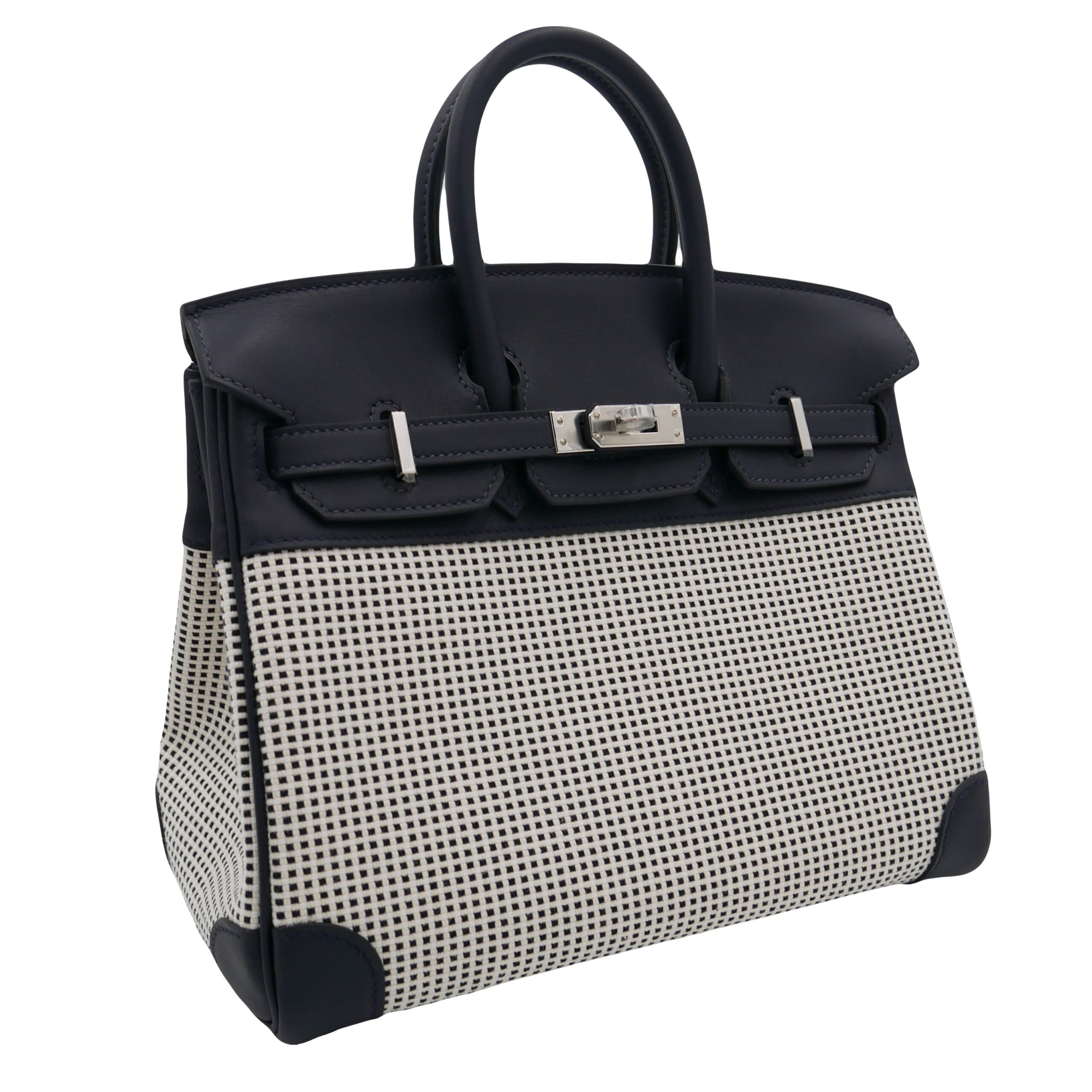 Hermes25cm Birkin Quadrille Black & White Swift Leather Toile Palladium Hardware